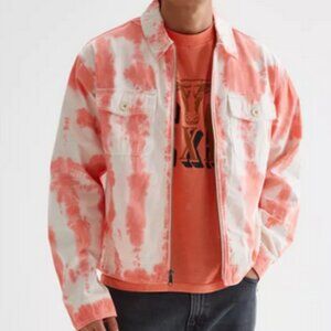 Urban Outfitters BDG Washed Zip Work Jacket, pinkish-orange & white, men's sz M
